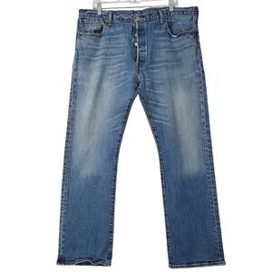 Levi's 501 Mens Blue Denim Button Fly Straight Leg Jeans, Size 38X30, PRE-OWNED